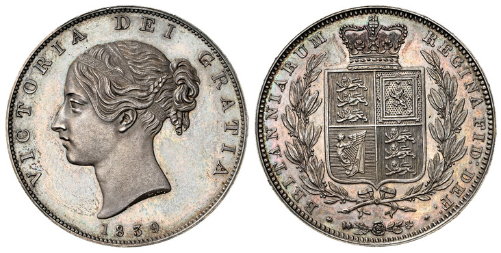 1087826 GREAT BRITAIN. Victoria. (Queen, 1837-1901). 1839 AR Halfcrown. NGC PR63.  Edge: Plain. VICTORIA DEI GRATIA. Young head, left with one ornate and one plain fillet in hair; W. W. in relief in truncation / BRITANNIARUM REGINA FID: DEF:. Crow...