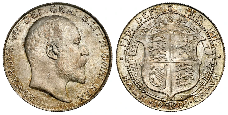 1087418 GREAT BRITAIN. Edward VII. (King, 1901-1910). 1909 AR Halfcrown. NGC MS65.  Edge: Reeded. Head right / Crowned and quartered shield within Garter band. KM 802; SCBC-3980.

Please use this link to verify the NGC certification number <a href...