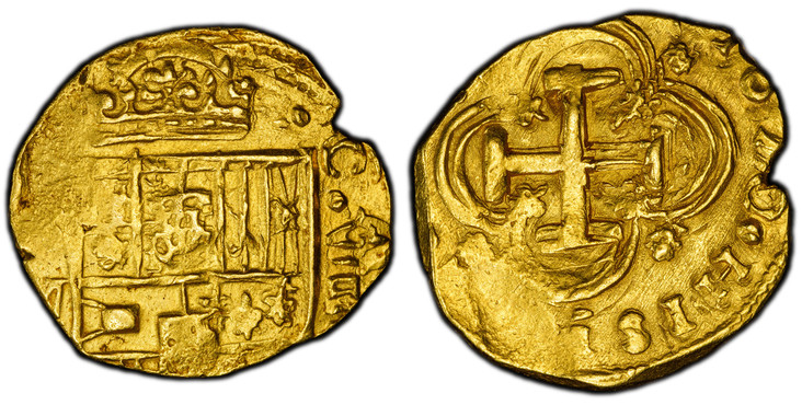 1086890 SPAIN. Charles II. 1670-S M AV 8 Escudos. PCGS MS62.  Seville. 26.70gm. Crowned shield of royal arms between mint mark with assayer mark below and value / Cross in quatrefoil, date above in legend. KM 61.2; Calico 1009; Cal. Onza 153 (plat...