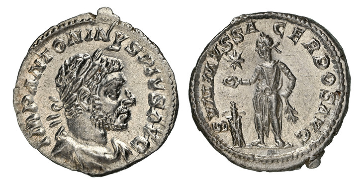 1085482 ROMAN IMPERIAL.  Elagabalus. (Emperor, 218-222 AD). Struck 220-222 AD. AR Denarius. NGC Ch. MS (Choice Mint State) Strike 5/5 Surface 4/5.  Rome. 19.8mm. 3.10gm. IMP ANTONINVS AVG. Bust of Elagabalus, laureate, draped right / Emperor stand...