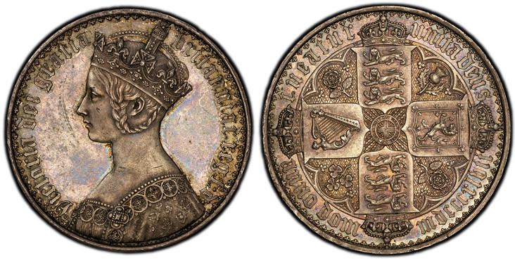 1087651 GREAT BRITAIN. Victoria. (Queen, 1837-1901). 1847 AR Gothic Crown. PCGS PR61.  Royal Mint. Edge: UNDECIMO. VICTORIA DEI GRATIA BRITANNIAR. REG: F:D. Crowned bust left / TUEATUR UNITA DEUS, ANNO DOM MDCCCXLVII. Crowned shields of England, S...