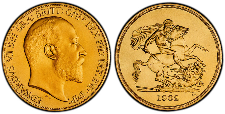 1087233 GREAT BRITAIN. Edward VII. (King, 1901-1910). 1902 AV Five Pounds. PCGS PR Genuine - UNC Details Matte - Altered surfaces.  40.10gm. Head right / St. George slaying the dragon. KM 807; SCBC-3966; Fr-398a.

The appearance of a gem proof but...