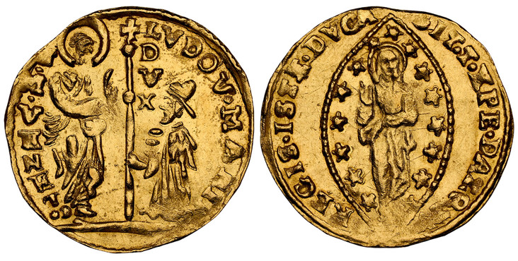 1087292 ITALIAN STATES. Venice. Lodovico Manin. (1789-97) AV Zecchino. NGC MS64.  3.46gm. LVDO(V)(I). MANIN. - S. M. VENET. St. Mark standing at left presenting staff with cross and DVX vertically at top to doge kneeling at right / SIT. T. XPE. DA...