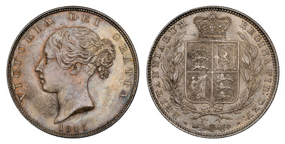 1077510 GREAT BRITAIN. Victoria. (Queen, 1837-1901). 1845 AR Halfcrown. NGC MS64.  VICTORIA DEI GRATIA. Head left / BRITANNIARUM REGINA FID: DEF:. Crowned arms within branches. KM 740; SCBC-3888.

Currently the finest known at NGC as of November 2...