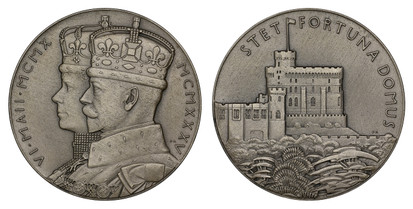 1076851 GREAT BRITAIN. George V. (King, 1910-1936). 1935 AR Medal. NGC MS65 Matte.  Royal Mint. Edge: Plain. 57mm. 85.86gm. VI MAII MCMX MCMXXXV. Conjoined crowned busts of the King and Queen Mary left with VI.MAII.MCMX - MCMXXXV around / STET FOR...