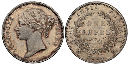 1077204 INDIA-BRITISH. Victoria. 1840-(B & C) AR Rupee. NGC MS62.  Bombay or Calcutta. VICTORIA QUEEN. Head left, W.W. raised, legend divided / EAST INDIA COMPANY. Value within wreath, date below, small diamonds. KM 458.1; S&W-3.33; Pridmore 56.

...