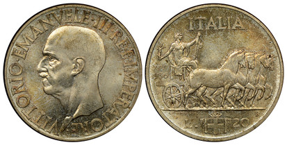 1078246 ITALY. Vittorio Emanuele III. 1936-R AR 20 Lire. NGC MS65.  Rome. Head left / Quadriga and seated female. KM 81. Yr. XIV; Pagani 681.

Please use this link to verify the NGC certification number <a href="https://www.ngccoin.com/certlookup/...