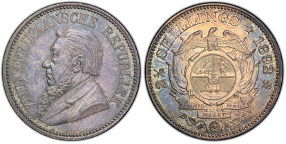 1078274 SOUTH AFRICA. 1892 AR 2-1/2 Shillings. PCGS PR62.  ZUID AFRIKAANSCHE REPUBLIEK. Bust left / Flagged arms above banner, eagle above. KM 7.

Please use this link to verify the PCGS certification number <a href="http://www.pcgs.com/cert/47702...