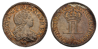 1077595 FRANCE. Louis XV. 1720-A AR 20 Sols, 1/6 Ecu. NGC MS61.  Paris. LUD · XV · D · G · FR · ET · NAV · REX ·. Young bust right / SIT NOMEN DOMINI BENEDICTUM. Crowned double L monogram. KM 453; Gadoury 296.

Ecu Coinage. Livre de la Compagnie d...