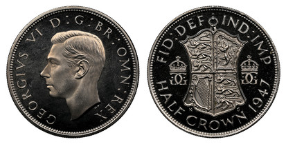 1077312 GREAT BRITAIN. George VI. (King, 1936-1952). 1947 Copper-Nickel Halfcrown. NGC PR66 Cameo.  Edge: Reeded. Head left / Quartered shield flanked by crowned monograms. KM 866. Proof; SCBC-4101.
Currently the finest known at NGC as of February...