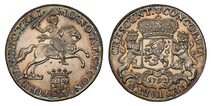 1078041 NETHERLANDS. Utrecht. 1792 AR Ducaton, 60 Stuiver - Silver Rider. NGC MS64.  Edge: Cabled. MO : NO : ARG : CON FOE : BELG : PRO : TRAI ·. Armored knight on horse above crowned shield / CONCORDIA RES PARVÆ CRESCUNT ·. Crowned arms of Utrech...