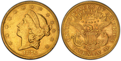 1077865 UNITED STATES OF AMERICA. 1876-S AV $20, Double Eagle. PCGS MS62.  U.S. Mint, San Francisco. Coronet head, left, within circle of stars / UNITED STATES OF AMERICA. TWENTY D. below eagle. IN GOD WE TRUST above eagle. KM 74.2.

Please use th...