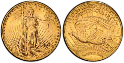 1077870 UNITED STATES OF AMERICA. 1913-D AV $20, Double Eagle. PCGS MS64.  By Augustus Saint-Gaudens. U.S. Mint, Denver. Edge: Lettered. Liberty with branch and torch / IN GOD WE TRUST below eagle. KM 131.

Please use this link to verify the PCGS ...