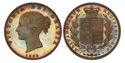 1078309 GREAT BRITAIN. Victoria. (Queen, 1837-1901). 1839 AR Halfcrown. PCGS PR64 Cameo.  Edge: Plain. VICTORIA DEI GRATIA. Head left / BRITANNIARUM REGINA FID: DEF:. Crowned arms within branches. KM 740. Proof. Plain edge; SCBC-3885; ESC-2708 (Pr...