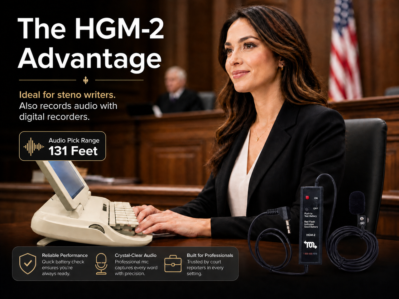 Martel HGM-2 court reporter microphone advantage image