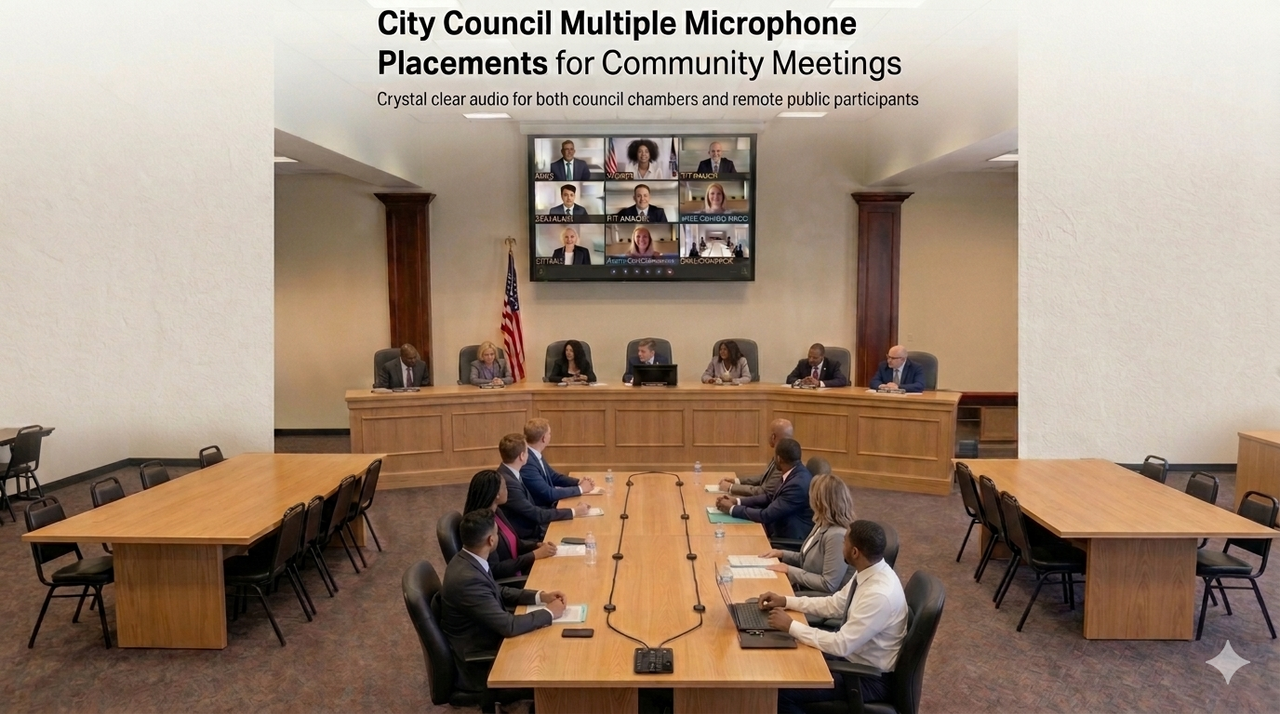 12 microphone system in use for a large boardroom or council-style meeting