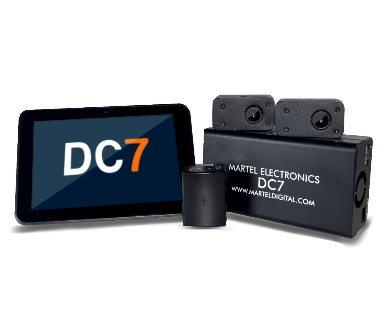DC7 police car camera system product view with touchscreen DVR cameras and wireless microphone