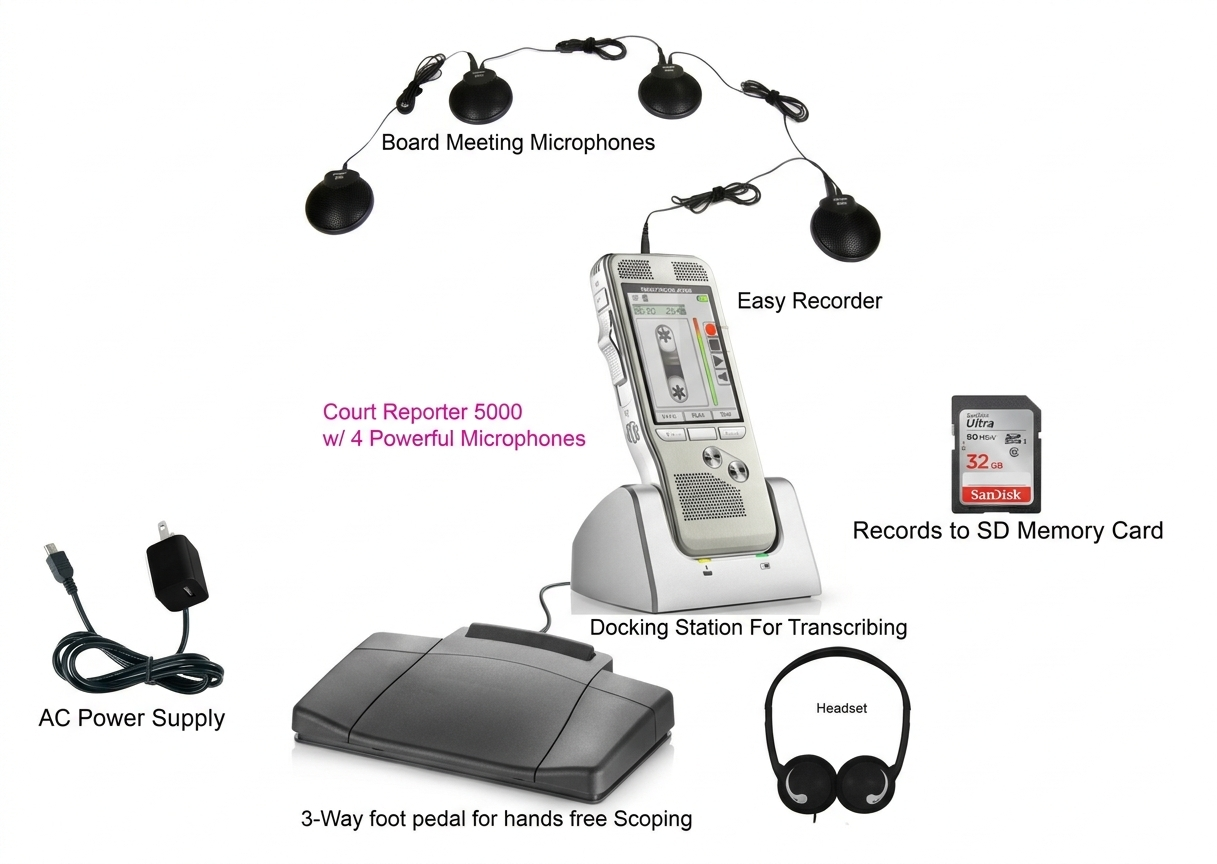 Digital Court Reporter 5000 Courtroom Recorder Package with four microphones