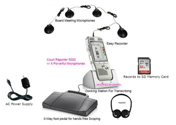 Court Reporter back up recorder with 4 court deposition microphones exclusive to Martel 