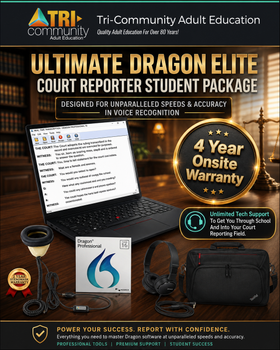 Tri-Community Adult School Court Reporting- Voice Writing 32 Gig Dragon Elite Laptop Package