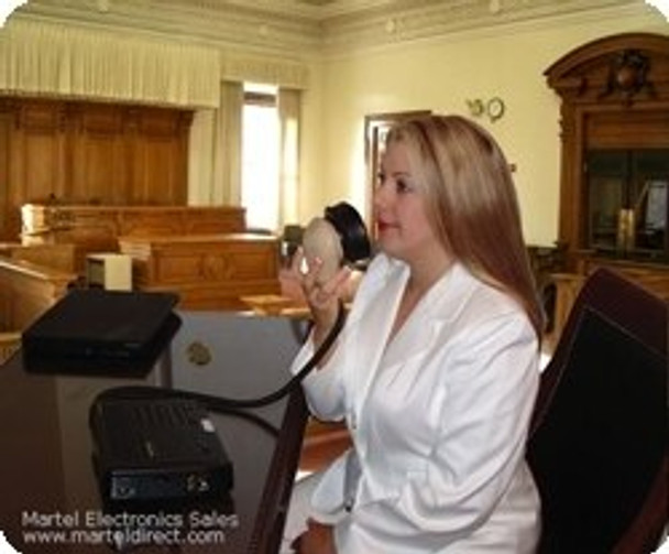 Court Reporter using the steno mask in court