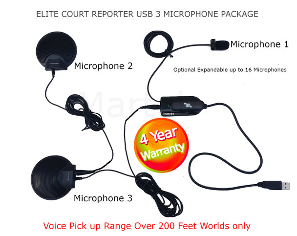 The only USB Court Reporter microphone made exclusively for Court Reporting  Over 200 Feet of pick up range 