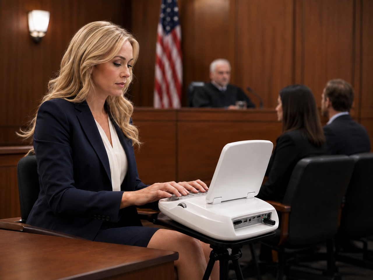 Martel NexGen Steno Writer Super Microphone plugged directly into a NexGen steno writer