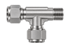 DTK stainless steel compression fitting — representative colored series image; dimensions vary by model.