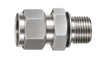 DCQ stainless steel compression fitting — representative colored series image; dimensions vary by model.