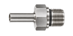 DHQ stainless steel compression fitting — representative colored series image; dimensions vary by model.