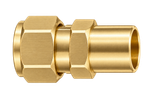 DCW brass compression fitting — representative colored series image; dimensions vary by model.