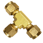 DTA brass union tee - representative product photo; dimensions and thread details vary by model.