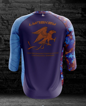 Lynskey 3/4 Jersey featuring our acid rain anodized design and a topographic map of Chattanooga, Back