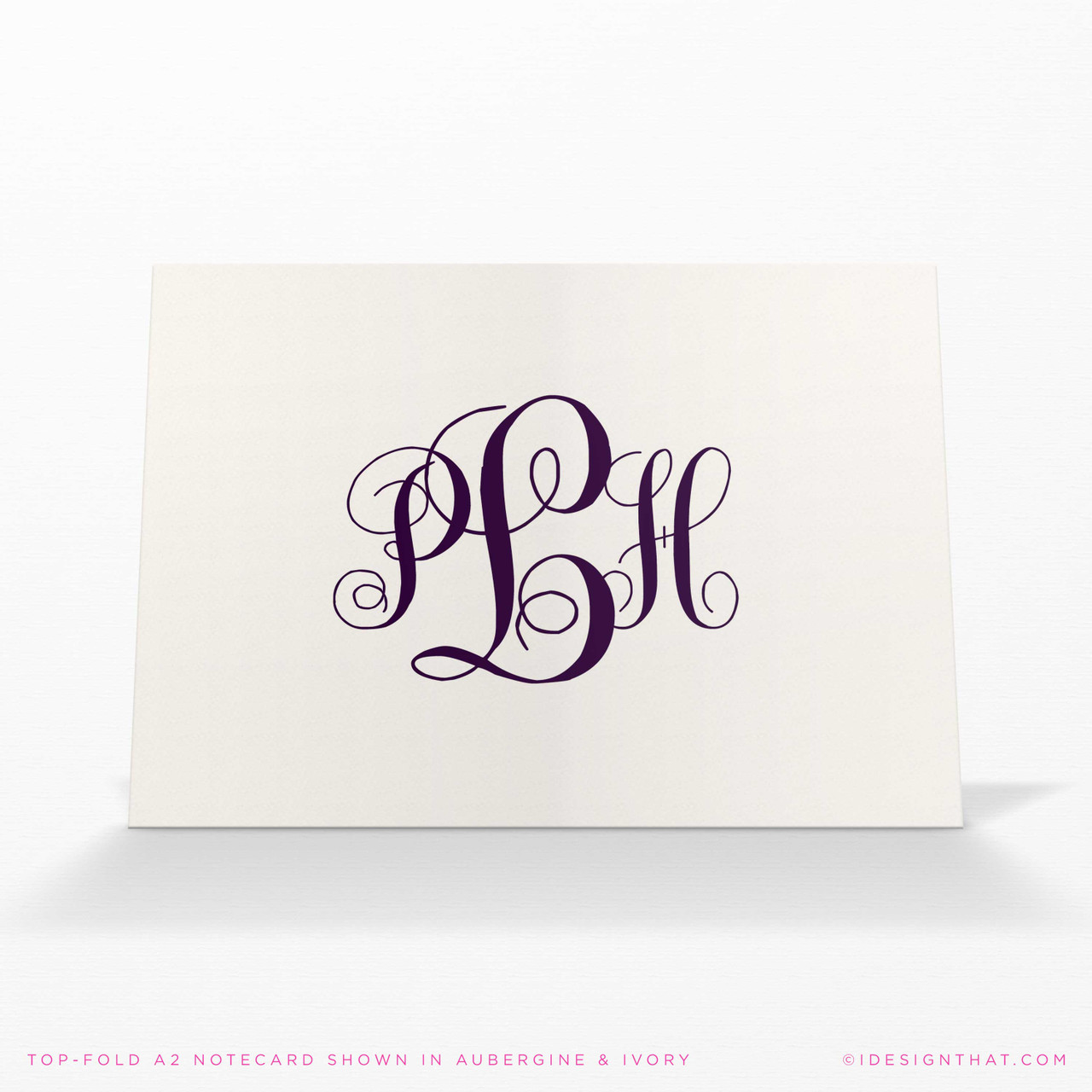 Personalized monogram note cards with a classic folded format for thank-yous, gifts, and personal notes.