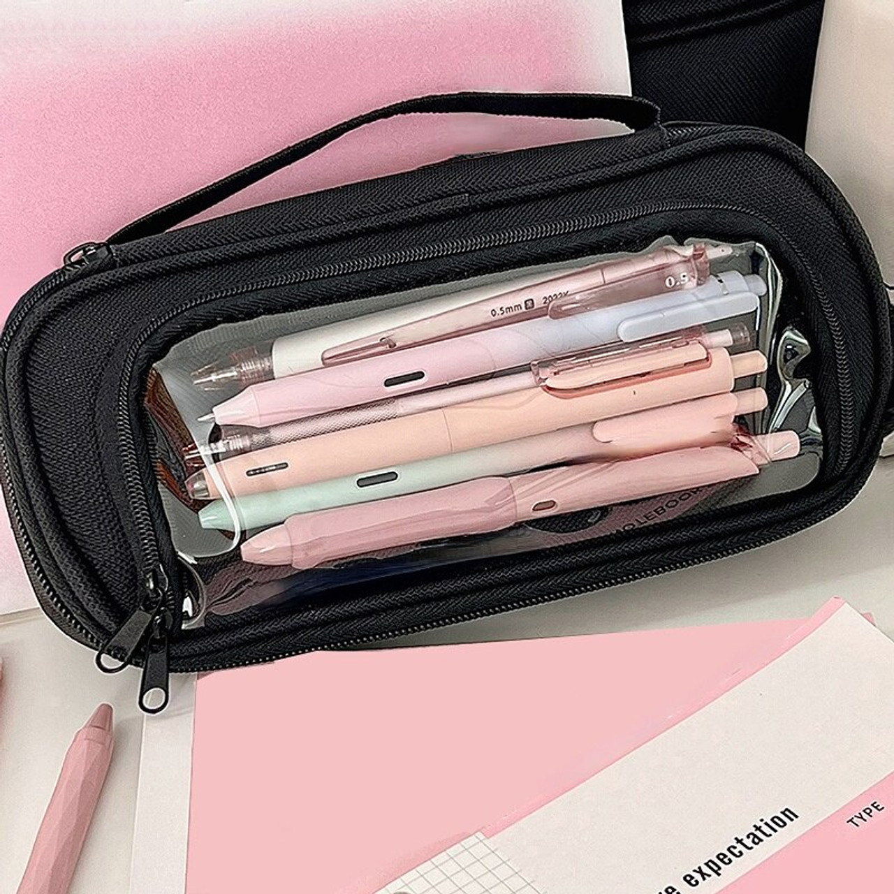 Large Capacity Transparent Pencil Bag Aesthetic School Cases