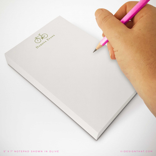 Bicycle personalized rectangular notepad showing a bicycle motif.