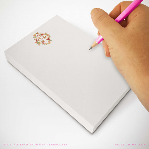 Floral Diamond personalized rectangular notepad showing a floral diamond monogram.