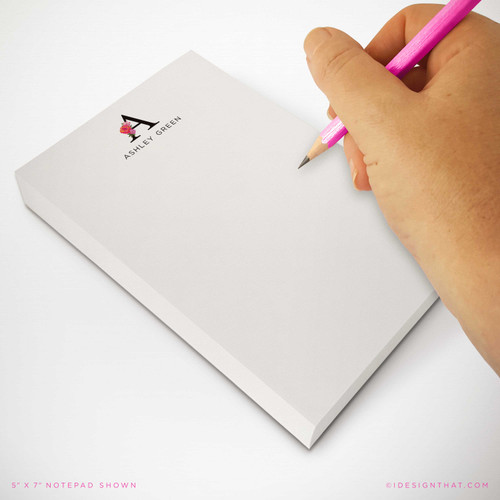 Floral Initial personalized rectangular notepad showing a floral initial and name.