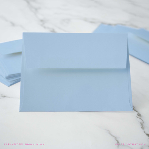 Chic, elegant, and sophisticated sky blue A2 envelopes for wedding invitations, party RSVPs, and business correspondence.