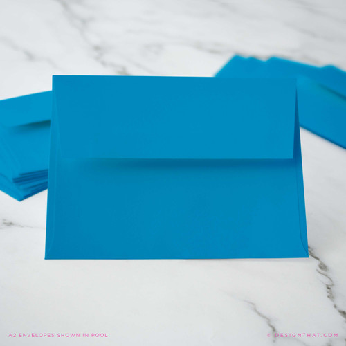 Vibrant pool blue A2 envelopes by iDesignThat, perfect for all occasions