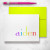 Folded rainbow name notecard with lime green envelope, personalized stationery for children’s thank-you notes