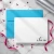 Gift-styled flat lay of a Holla Swash flat notecard with rounded corners, black Olivia calligraphy and a sky-blue envelope, with pink stars, ribbon and silver wrap.