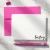 Holla Swash flat notecard with rounded corners and black Harley calligraphy, hot-pink envelope, pink pen and binder clip on a marble desk.