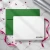 Gift-styled flat lay of a Holla Swash flat notecard with rounded corners, black Nina script and a green envelope, with pink stars, ribbon and silver wrap.
