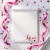 Holla Swash rectangular notepad with a red script name, a curled top page and open writing space, surrounded by pink star confetti and ribbon.