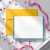 Personalized folded stationery with a soft blue border and bright yellow envelope, showing one of many customizable color combinations.