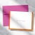 Modern Border personalized folded stationery with an orange border and coordinating pink envelope.