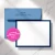 Modern Border personalized flat notecard with a coordinating blue envelope showing optional printed return addressing.