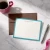 Modern Border personalized correspondence card with an honorific, turquoise border, and brown coordinating envelope.