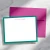 Personalized flat notecard showing a professional title and full name with a teal border and coordinating pink envelope.